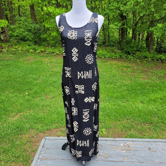 Black Tribal Pattern Sleeveless Maxi Dress size Medium - Picture 1 of 8